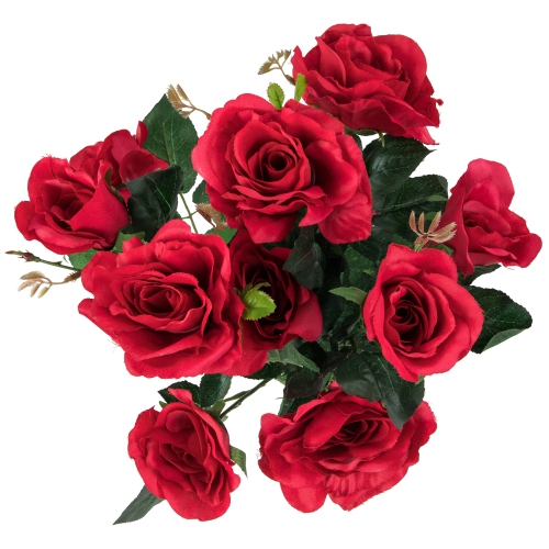 18" Red Artificial Rose Bush Flower Bouquet