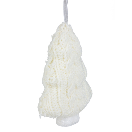 6" Cream Cable Knit Christmas Tree Shaped Ornament