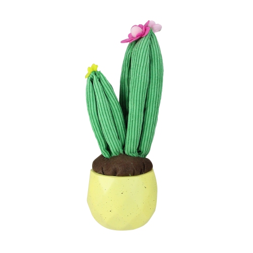 10.5" Green and Yellow Potted Artificial Plush Dual Cactus Tabletop Decor