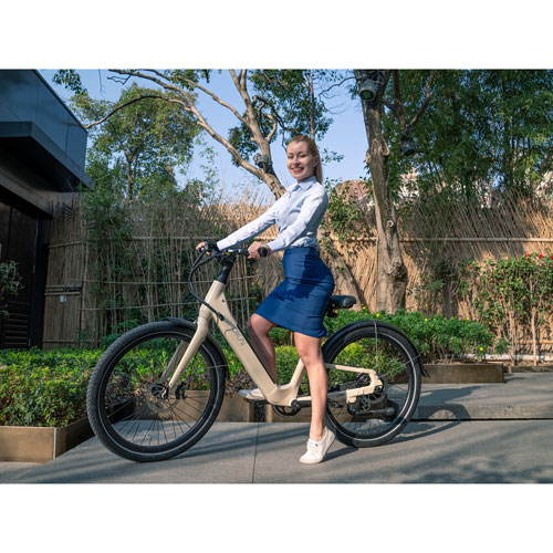 OKAI Stride 500W Step-Through Electric City Bike with up to 64km Battery Life - Desert Sand