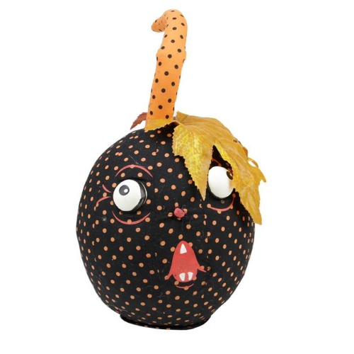 12" Black and Orange Pumpkin with Polka Dots Halloween Tabletop Figure