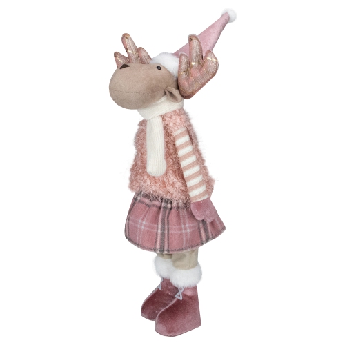 26" Pink and Beige Standing Girl Moose Christmas Tabletop Figurine