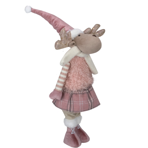 26" Pink and Beige Standing Girl Moose Christmas Tabletop Figurine