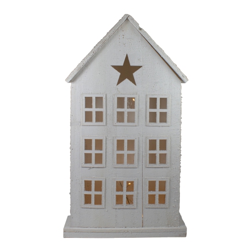 30" Snow-Covered Rustic White Wooden House Christmas Tabletop