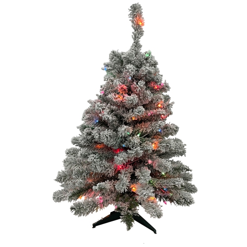 3' Pre-Lit Medium Heavily Flocked Madison Pine Artificial Christmas Tree, Multi Lights