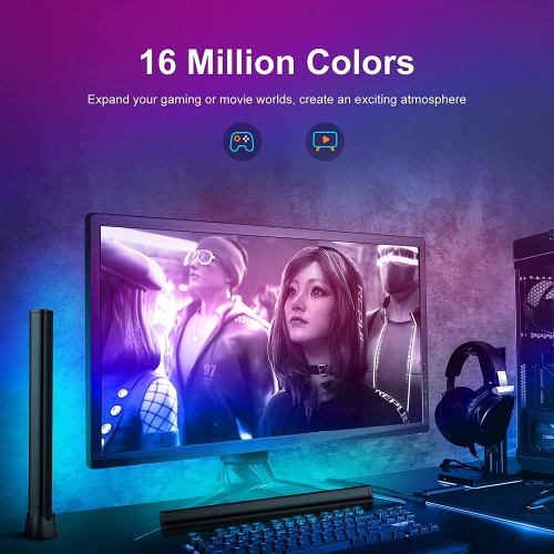 RGBICWW Barres lumineuses intelligentes LED avec 12 modes de scène et de musique, barre lumineuse Bluetooth pour divertissement, PC, TV, décoration