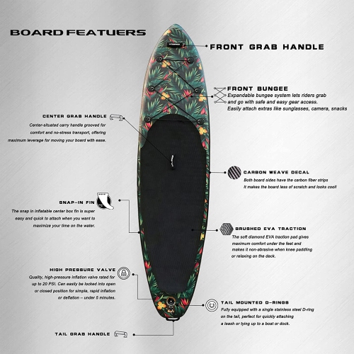 Planche à pagaie gonflable de 10,7 x 32 x 6 po avec accessoires et sac de transport | planche à pagaie gonflable, plateforme antidérapante |jeunes et