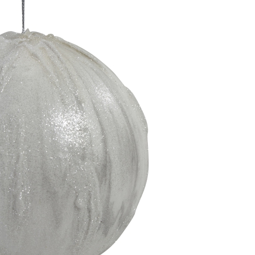 4.25" Glittered White Marbled Christmas Ball Ornament