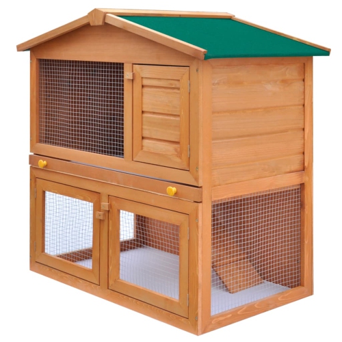 VIDAXL  Outdoor Rabbit Hutch Small Animal House Pet Cage 3 Doors Wood