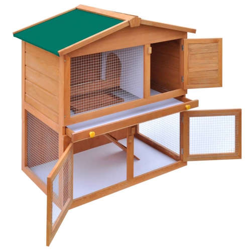 Outdoor Rabbit Hutch Small Animal House Pet Cage 3 Doors Wood