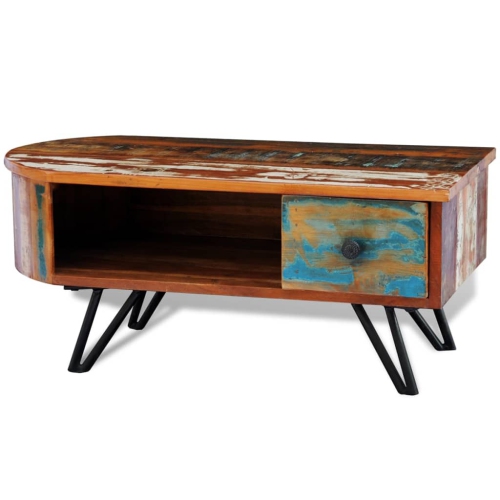 VIDAXL  Coffee Table With Iron Pin Legs Solid Reclaimed Wood