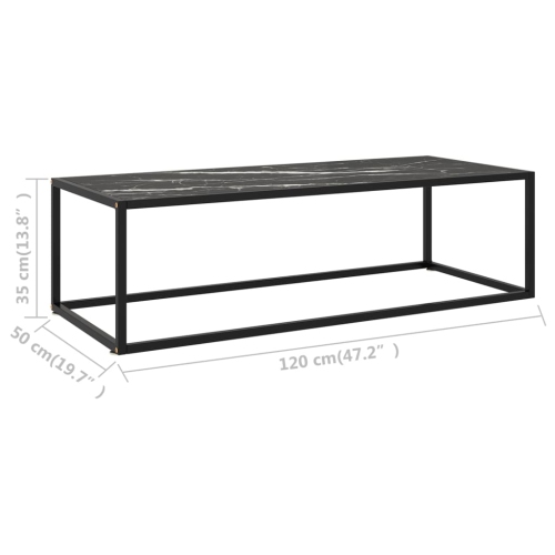 vidaXL Coffee Table Black with Black Marble Glass 47.2"x19.7"x13.8"