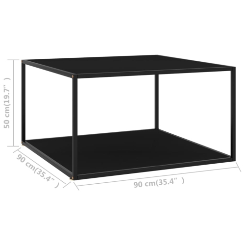 vidaXL Coffee Table Black with Black Glass 35.4"x35.4"x19.7"