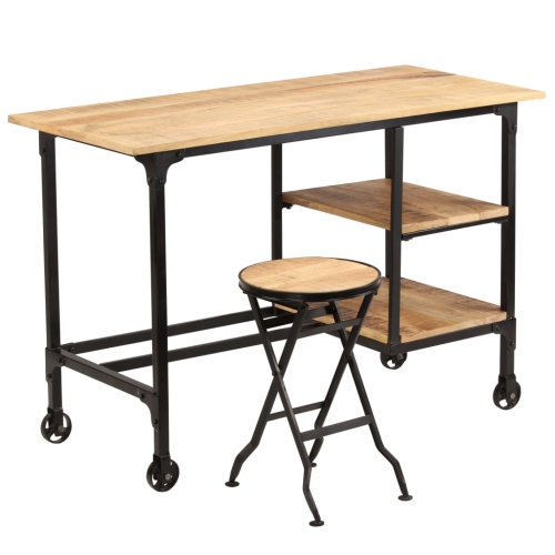 vidaXL Desk with Folding Stool Solid Mango Wood 45.3"x19.7"x29.9"
