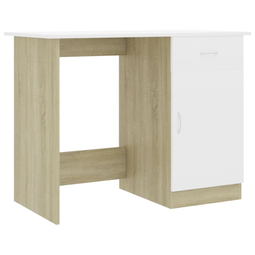 vidaXL Desk White and Sonoma Oak 39.4"x19.7"x29.9" Chipboard