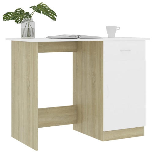 vidaXL Desk White and Sonoma Oak 39.4"x19.7"x29.9" Chipboard