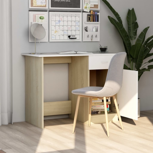 vidaXL Desk White and Sonoma Oak 39.4"x19.7"x29.9" Chipboard