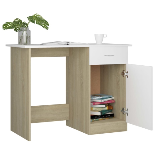 vidaXL Desk White and Sonoma Oak 39.4"x19.7"x29.9" Chipboard