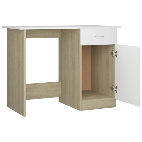vidaXL Desk White and Sonoma Oak 39.4"x19.7"x29.9" Chipboard