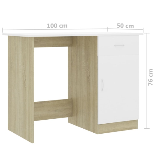 vidaXL Desk White and Sonoma Oak 39.4"x19.7"x29.9" Chipboard