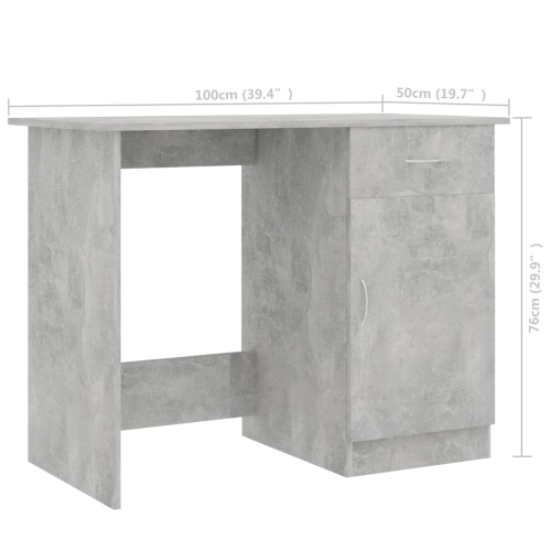 vidaXL Desk Concrete Gray 39.4"x19.7"x29.9" Chipboard