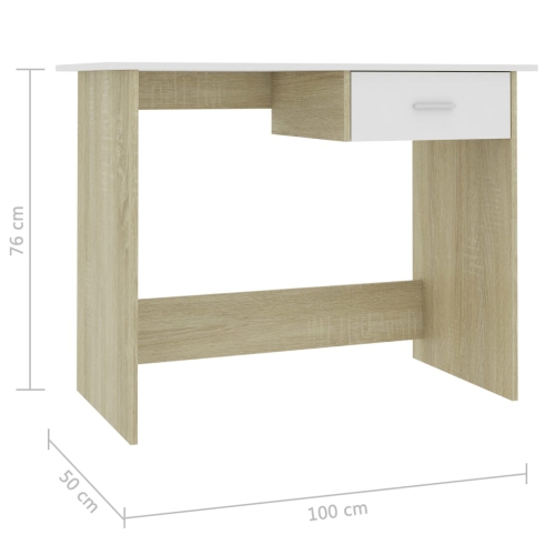 vidaXL Desk White and Sonoma Oak 39.4"x19.7"x29.9" Chipboard