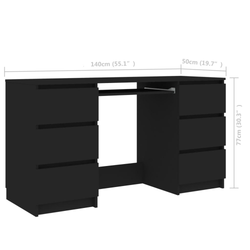 vidaXL Writing Desk Black 55.1"x19.7"x30.3" Chipboard