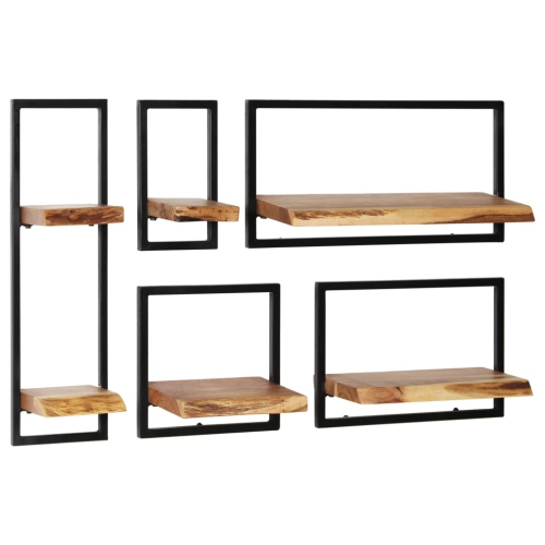 Image 1 de 10.. Ensemble de 5 tablettes murales en bois d’acacia massif et en acier VidaXL