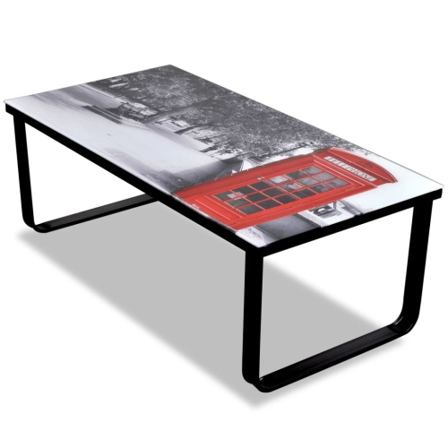 VIDAXL  Coffee Table With Telephone Booth Printing Glass Top