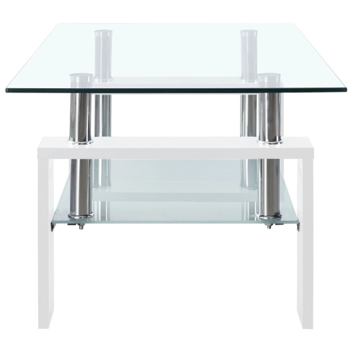 vidaXL Coffee Table White and Transparent 37.4"x21.7"x15.7" Tempered Glass