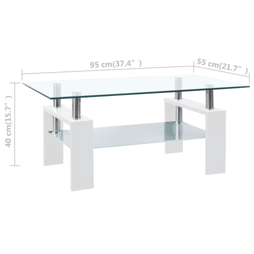 vidaXL Coffee Table White and Transparent 37.4"x21.7"x15.7" Tempered Glass