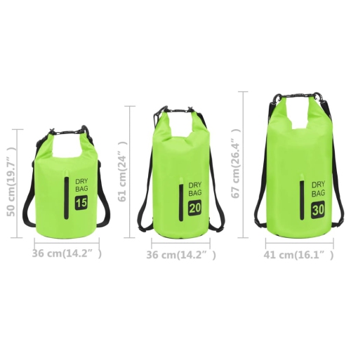 Sac étanche VidaXL avec fermeture à glissière, vert, 7.9 gal, PVC