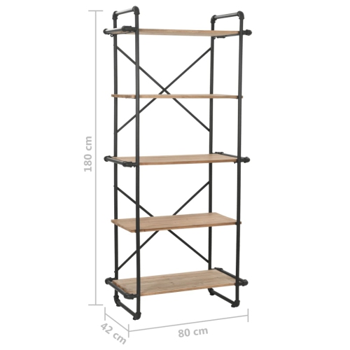 vidaXL Bookcase Solid Firwood and Steel 31.4"x16.5"x70.8"