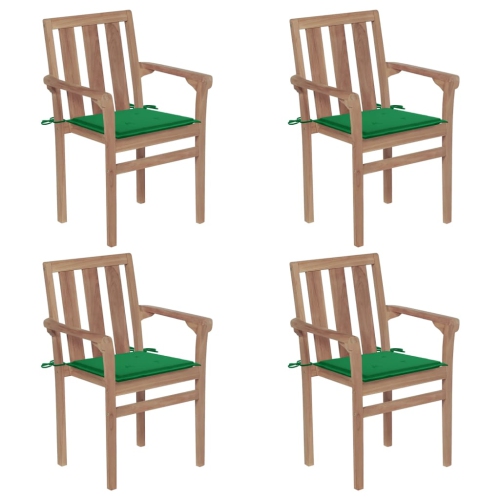 VIDAXL  Stackable Patio Chairs With Cushions 4 PCs Solid Teak Wood