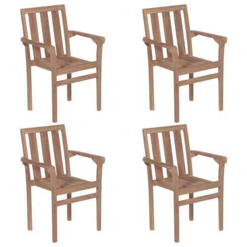 vidaXL Stackable Patio Chairs with Cushions 4 pcs Solid Teak Wood