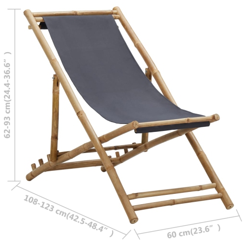 vidaXL Deck Chair Bamboo and Canvas Dark Gray
