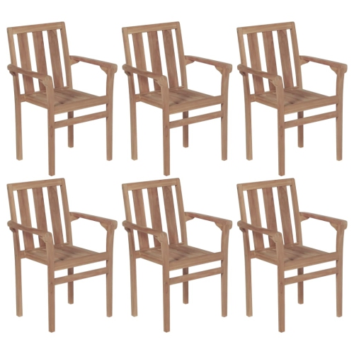 vidaXL Stackable Patio Chairs with Cushions 6 pcs Solid Teak Wood
