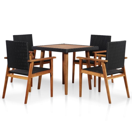 VIDAXL  5 Piece Patio Dining Set Poly Rattan Black And In Brown