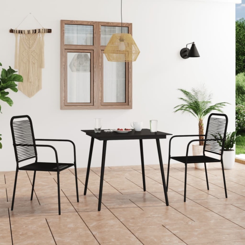 VIDAXL  3 Piece Patio Dining Set Cotton Rope And Steel Black