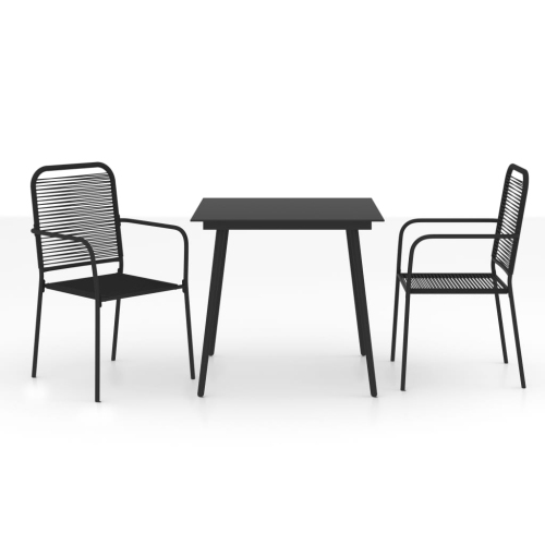 vidaXL 3 Piece Patio Dining Set Cotton Rope and Steel Black