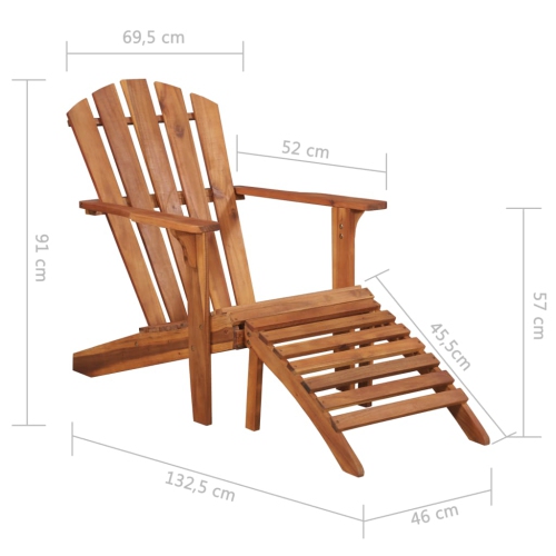 vidaXL Patio Adirondack Chair with Footrest Solid Acacia Wood