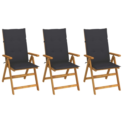 VIDAXL  Folding Patio Chairs 3 PCs With Cushions Solid Acacia Wood