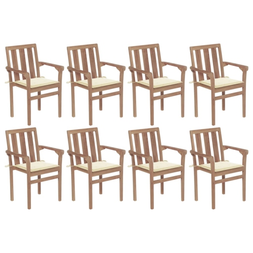 VIDAXL  Stackable Patio Chairs With Cushions 8 PCs Solid Teak Wood