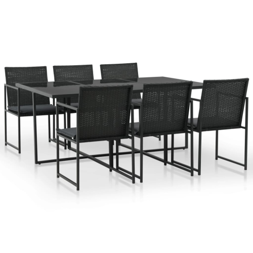 VIDAXL  7 Piece Patio Dining Set With Cushions Poly Rattan In Black
