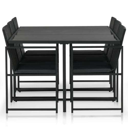 vidaXL 7 Piece Patio Dining Set with Cushions Poly Rattan Black