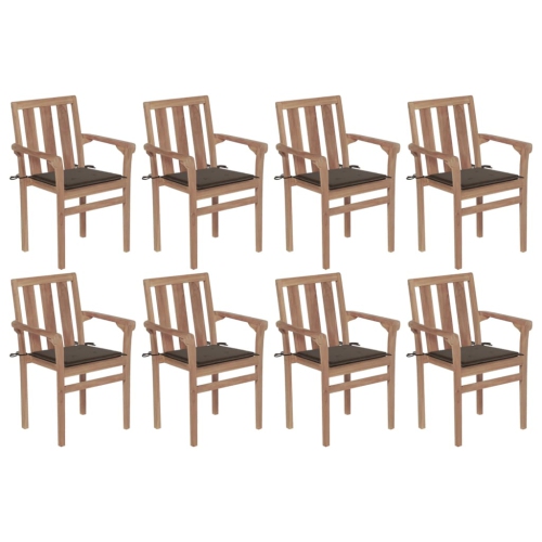 vidaXL Stackable Patio Chairs with Cushions 8 pcs Solid Teak Wood