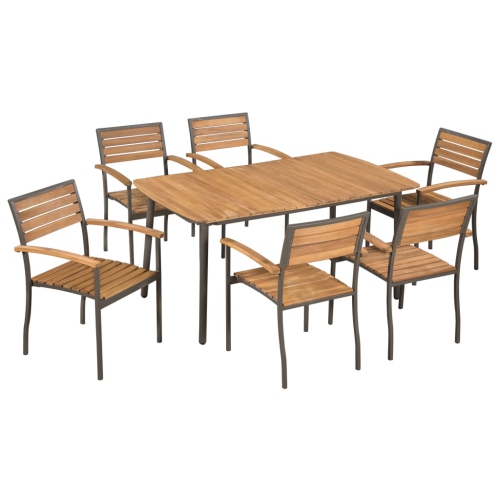 VIDAXL  7 Piece Patio Dining Set Solid Acacia Wood And Steel