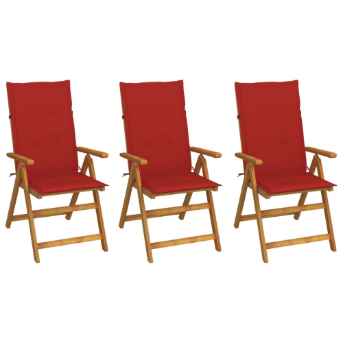 VIDAXL  Folding Patio Chairs 3 PCs With Cushions Solid Acacia Wood