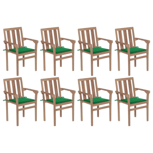 VIDAXL  Stackable Patio Chairs With Cushions 8 PCs Solid Teak Wood