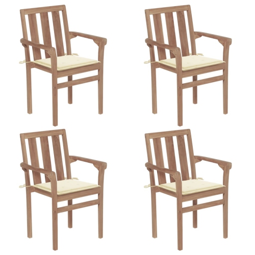 VIDAXL  Stackable Patio Chairs With Cushions 4 PCs Solid Teak Wood